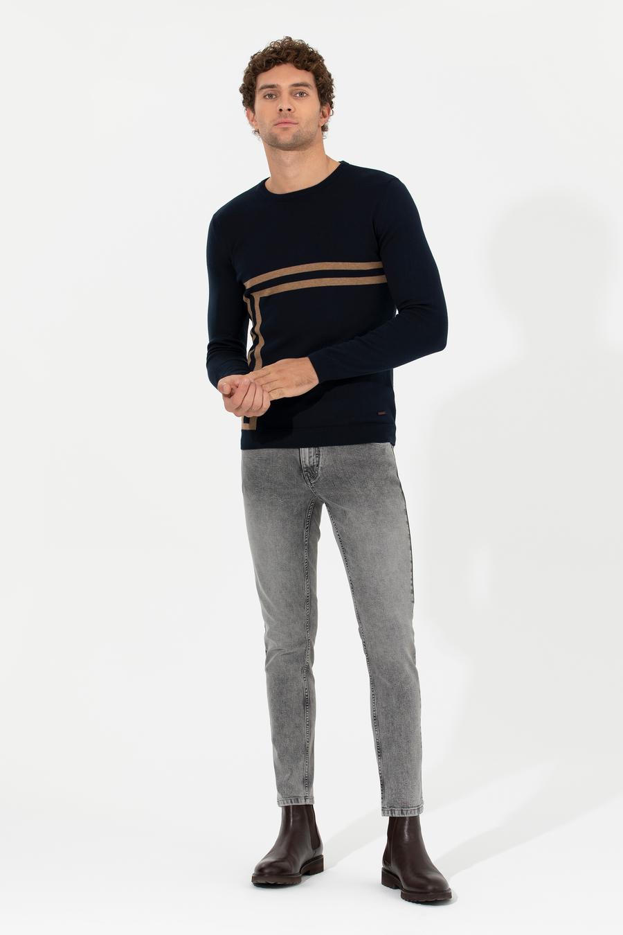 Lacivert Slim Fit Pamuk Karışımlı Bisiklet Yaka Triko Kazak - 50259333068
