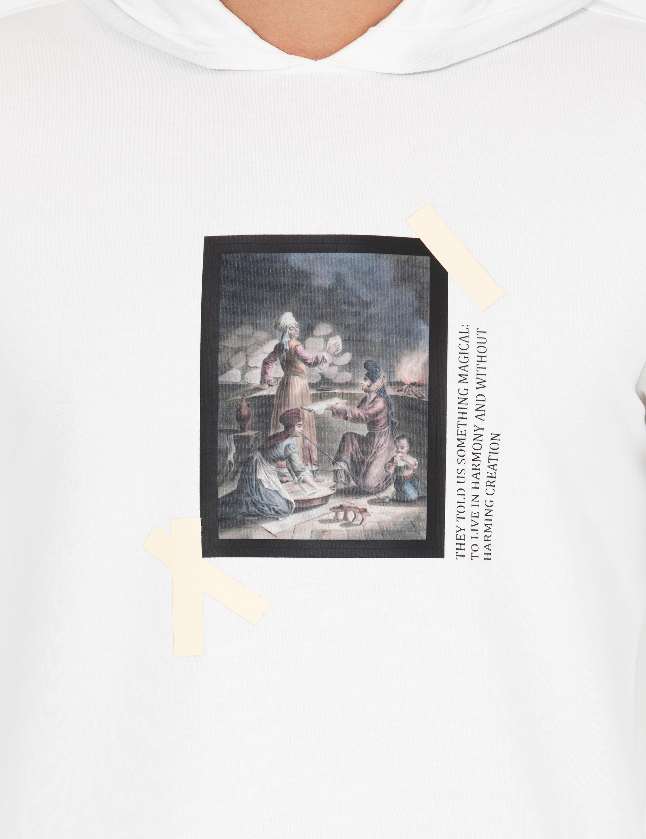 Beyaz Pamuk Karışımlı Kapüşonlu Baskılı Sweatshirt - 50256334023