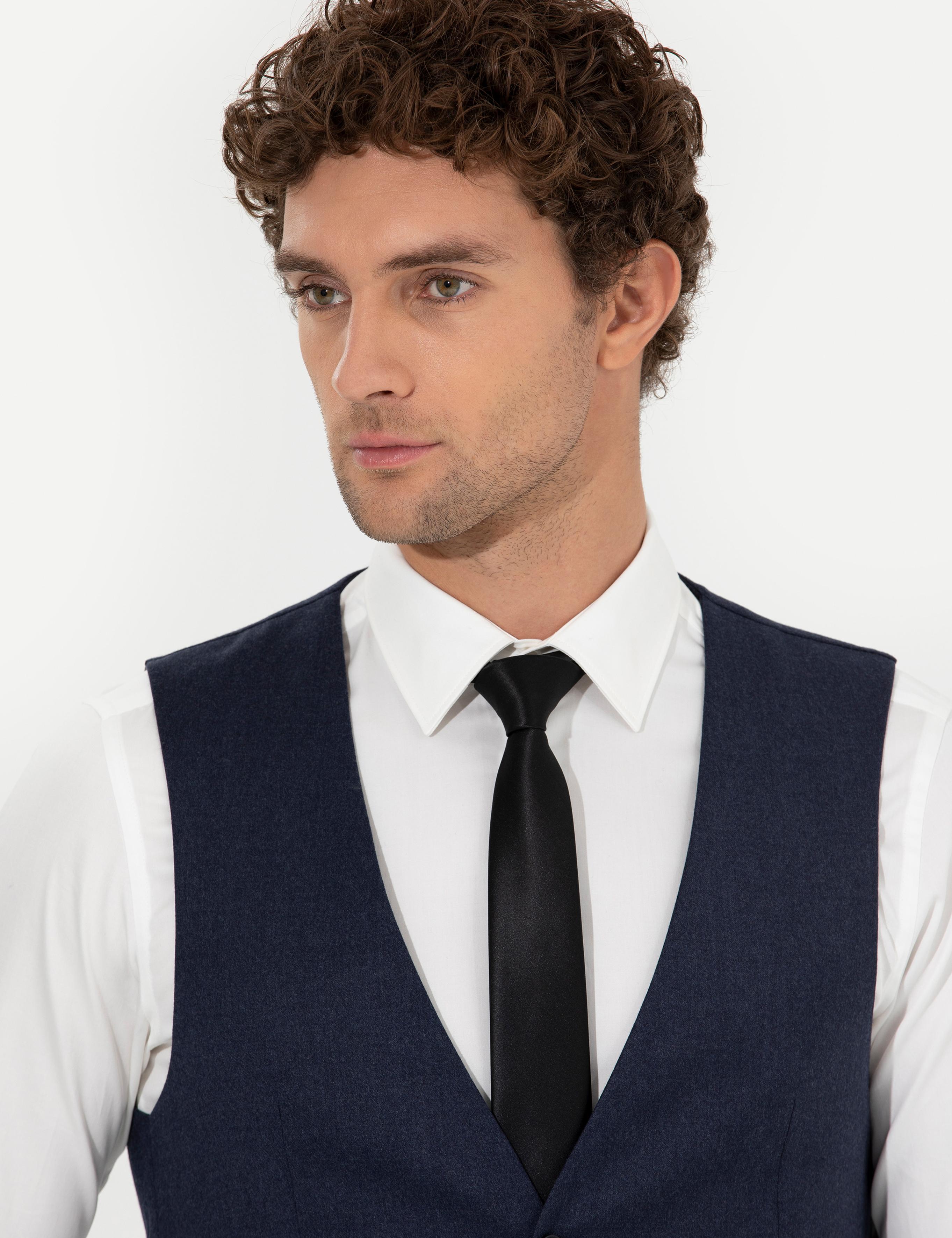 Lacivert Slim Fit Yün Karışımlı Yelek - 50260062039