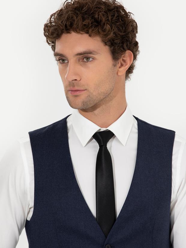 Lacivert Slim Fit Yün Karışımlı Yelek