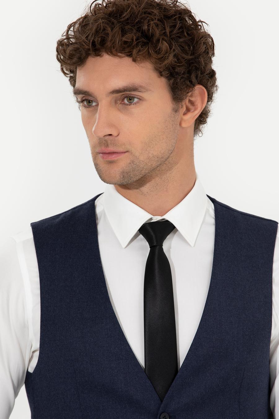 Lacivert Slim Fit Yün Karışımlı Yelek - 50260062039