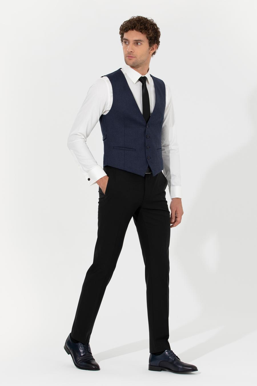 Lacivert Slim Fit Yün Karışımlı Yelek - 50260062039