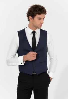 Lacivert Slim Fit Yün Karışımlı Yelek