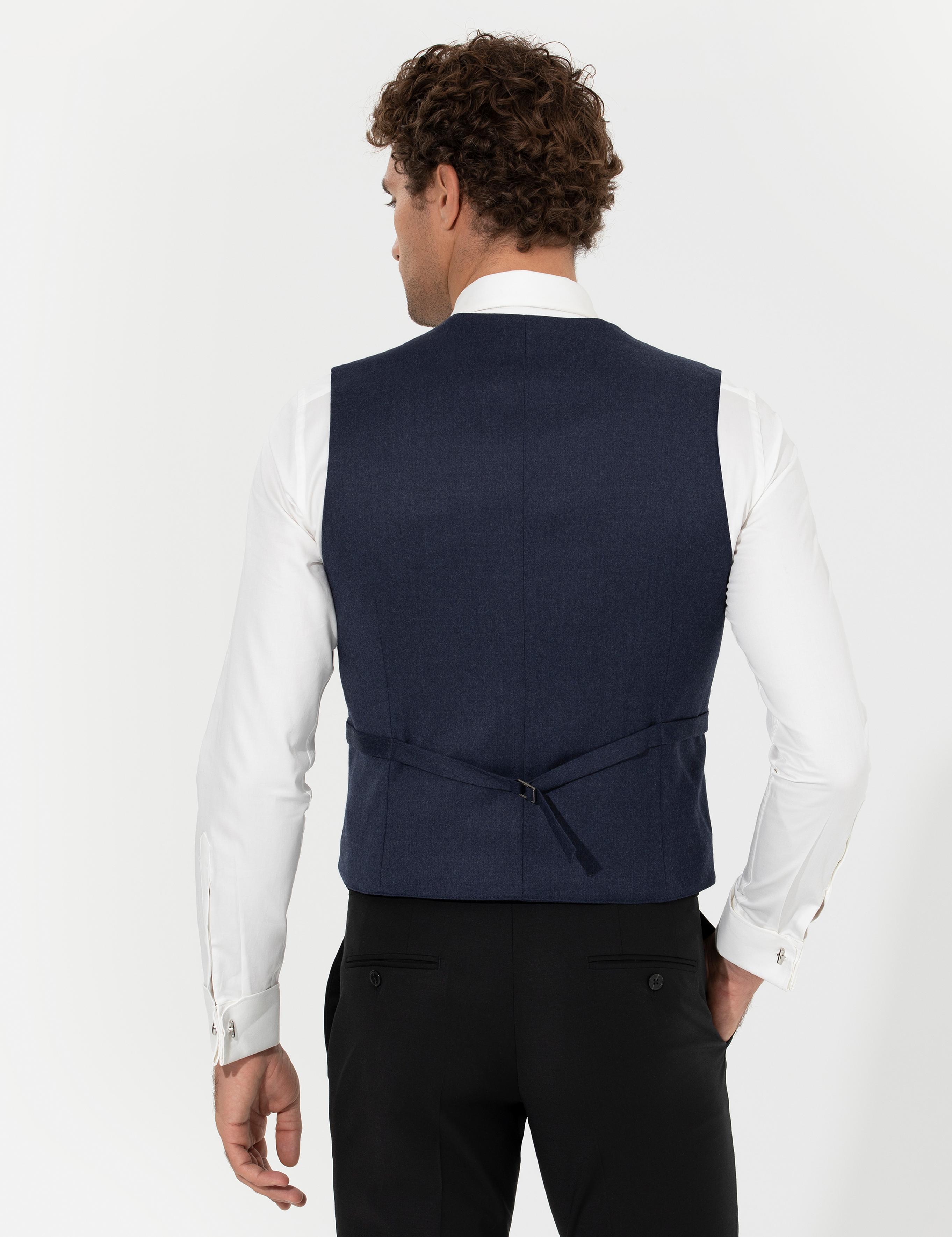 Lacivert Slim Fit Yün Karışımlı Yelek - 50260062039