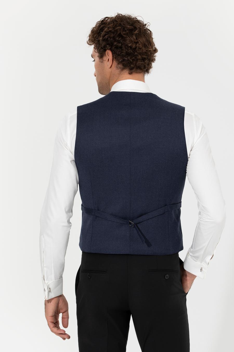 Lacivert Slim Fit Yün Karışımlı Yelek - 50260062039