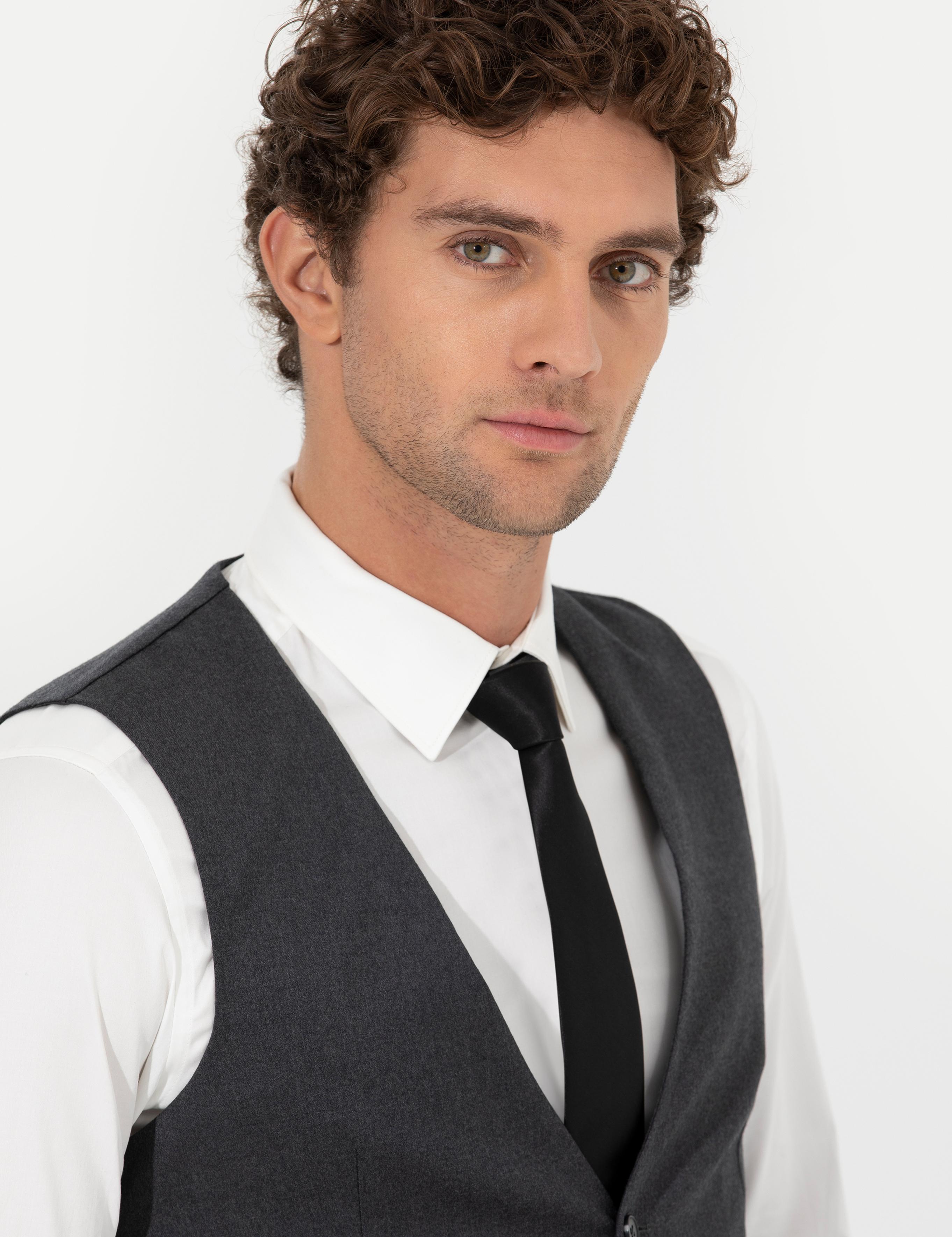 Antrasit Slim Fit Yün Karışımlı Yelek - 50260062072
