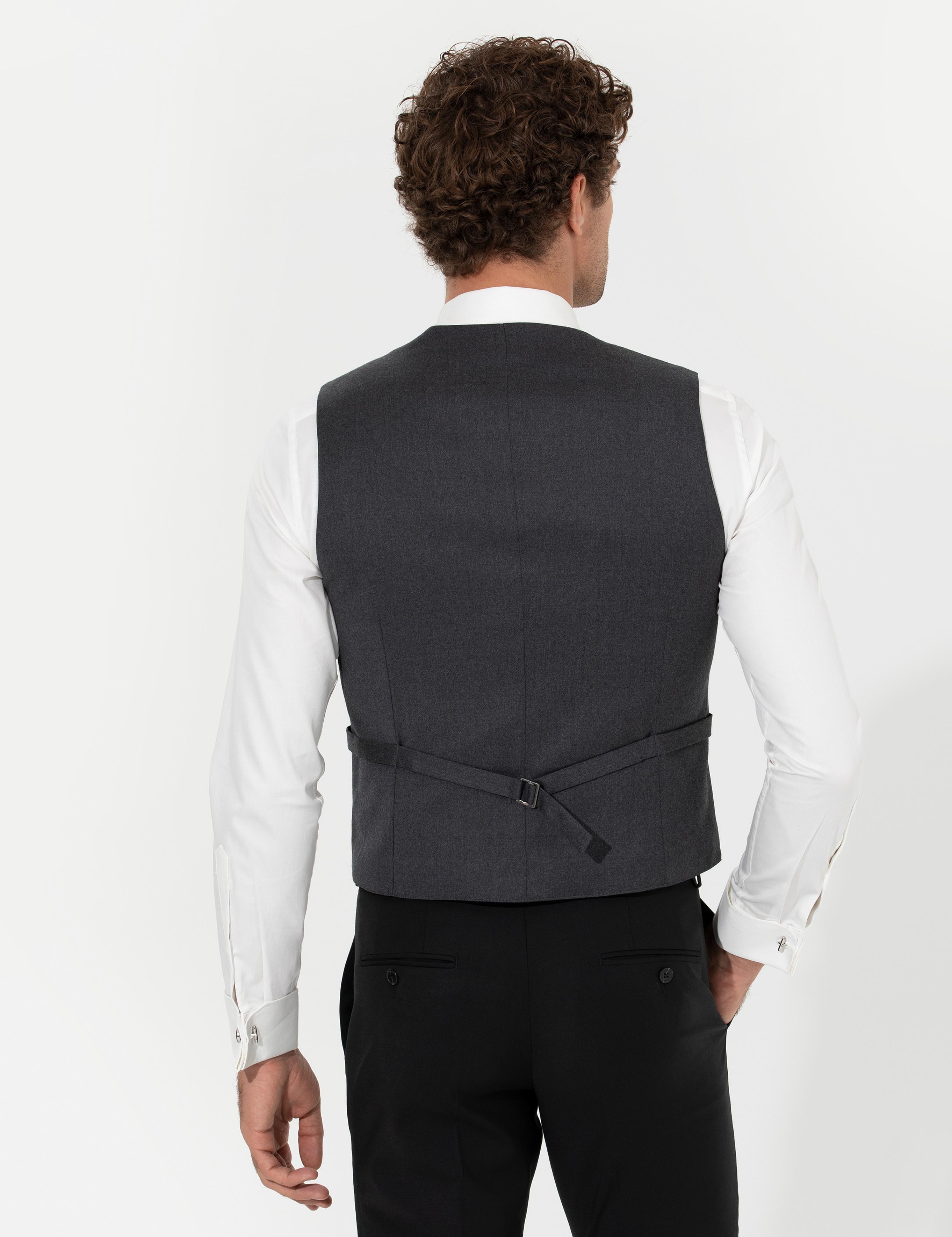Antrasit Slim Fit Yün Karışımlı Yelek - 50260062072