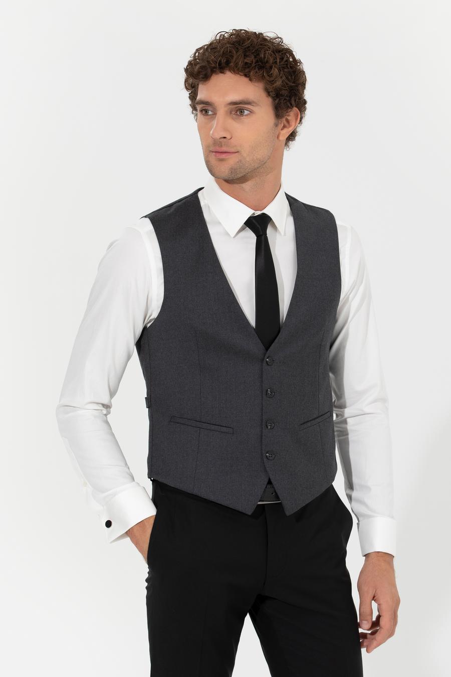 Antrasit Slim Fit Yün Karışımlı Yelek - 50260062072