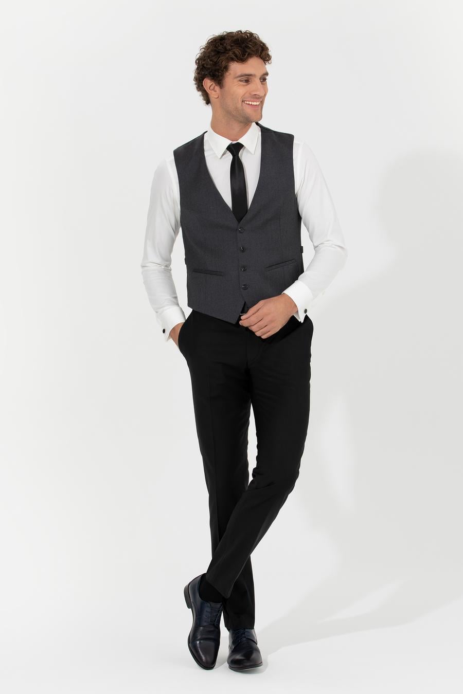 Antrasit Slim Fit Yün Karışımlı Yelek - 50260062072