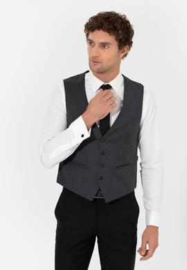 Antrasit Slim Fit Yün Karışımlı Yelek