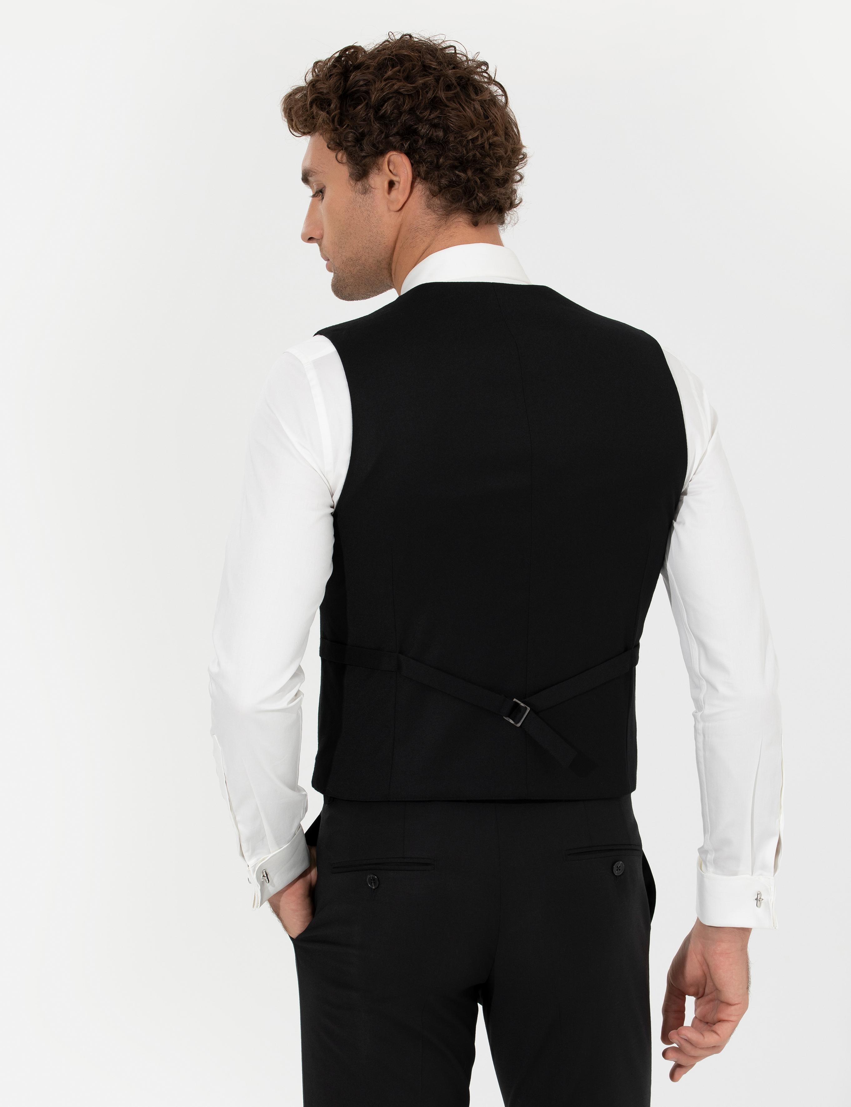 Siyah Slim Fit Yün Karışımlı Yelek - 50260062082