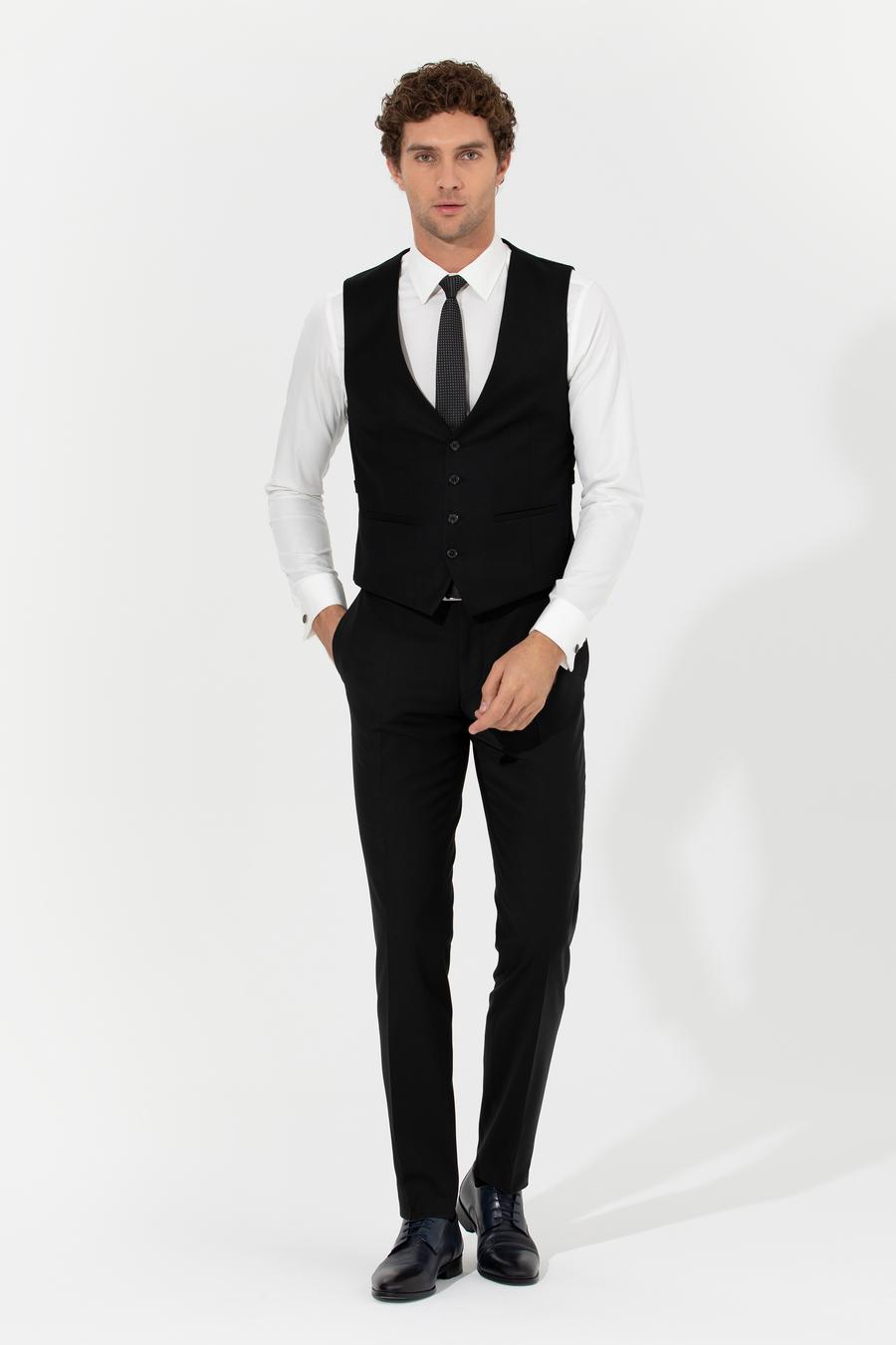 Siyah Slim Fit Yün Karışımlı Yelek - 50260062082
