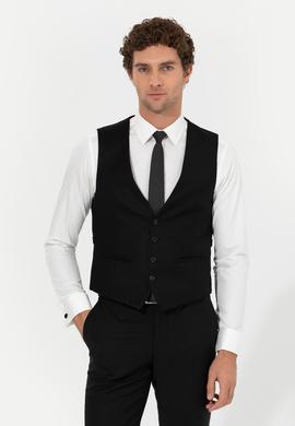 Siyah Slim Fit Yün Karışımlı Yelek
