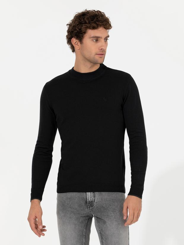 Siyah Slim Fit Çeyrek Balıkçı Basic Triko Kazak