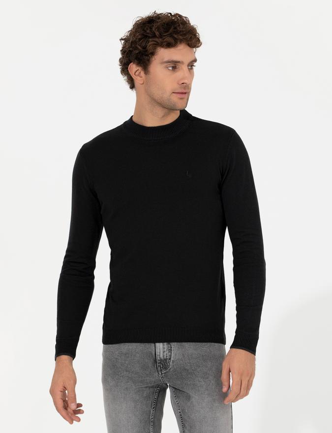 Siyah Slim Fit Çeyrek Balıkçı Basic Triko Kazak