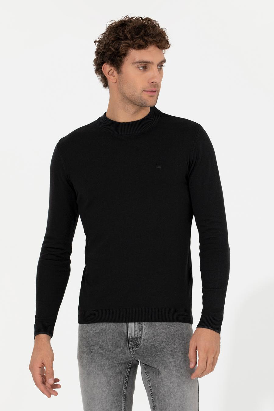 Siyah Slim Fit Çeyrek Balıkçı Basic Triko Kazak - 50259098014