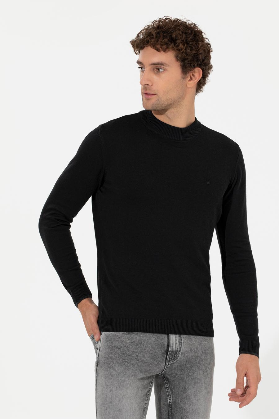 Siyah Slim Fit Çeyrek Balıkçı Basic Triko Kazak - 50259098014