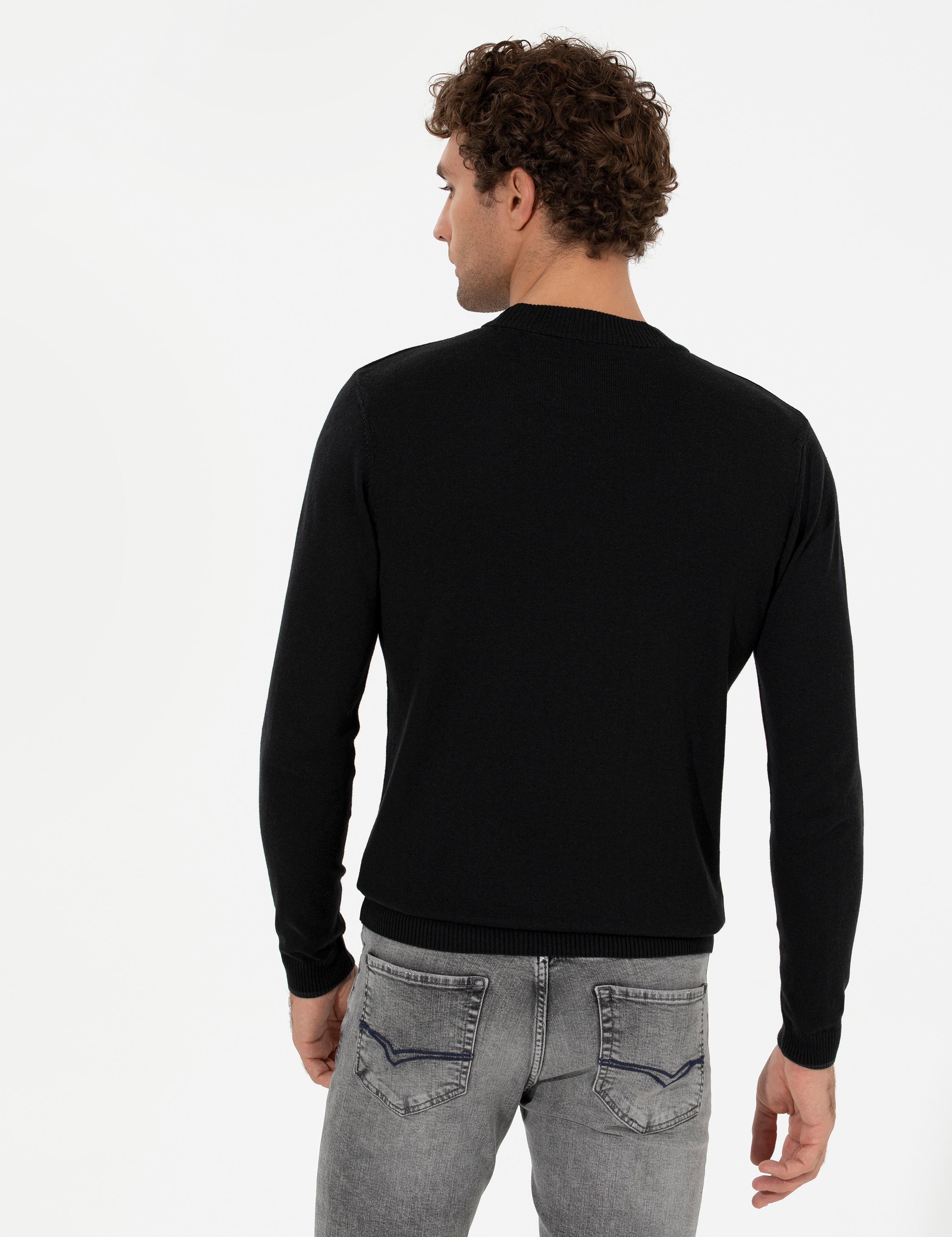 Siyah Slim Fit Çeyrek Balıkçı Basic Triko Kazak - 50259098014