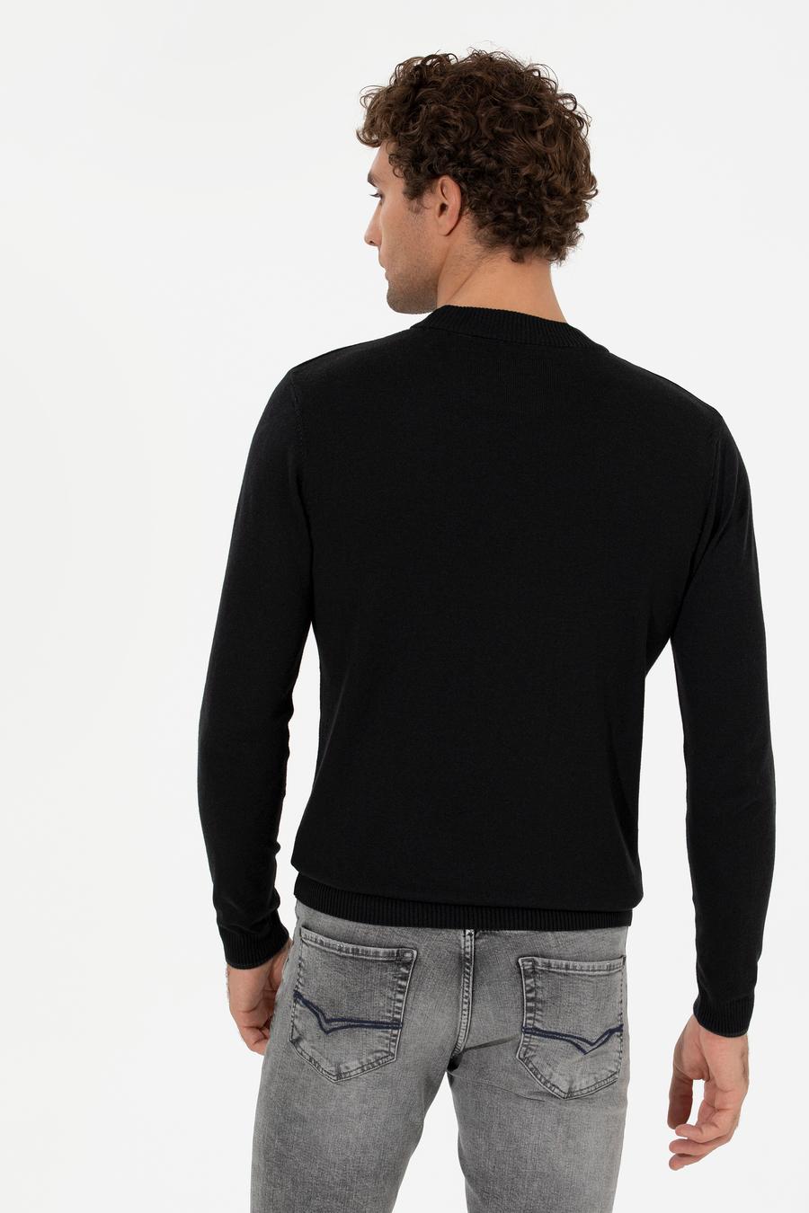 Siyah Slim Fit Çeyrek Balıkçı Basic Triko Kazak - 50259098014