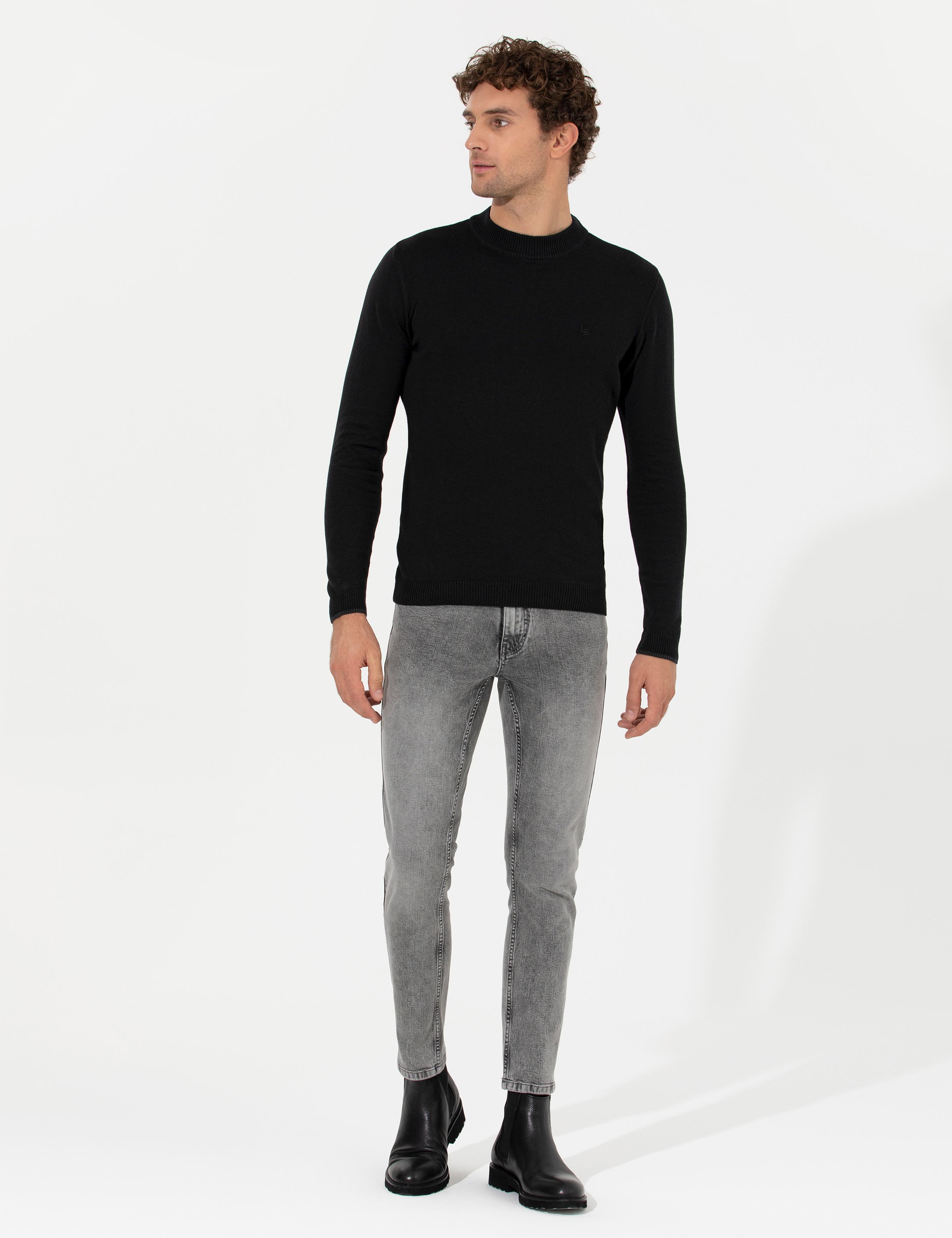 Siyah Slim Fit Çeyrek Balıkçı Basic Triko Kazak - 50259098014
