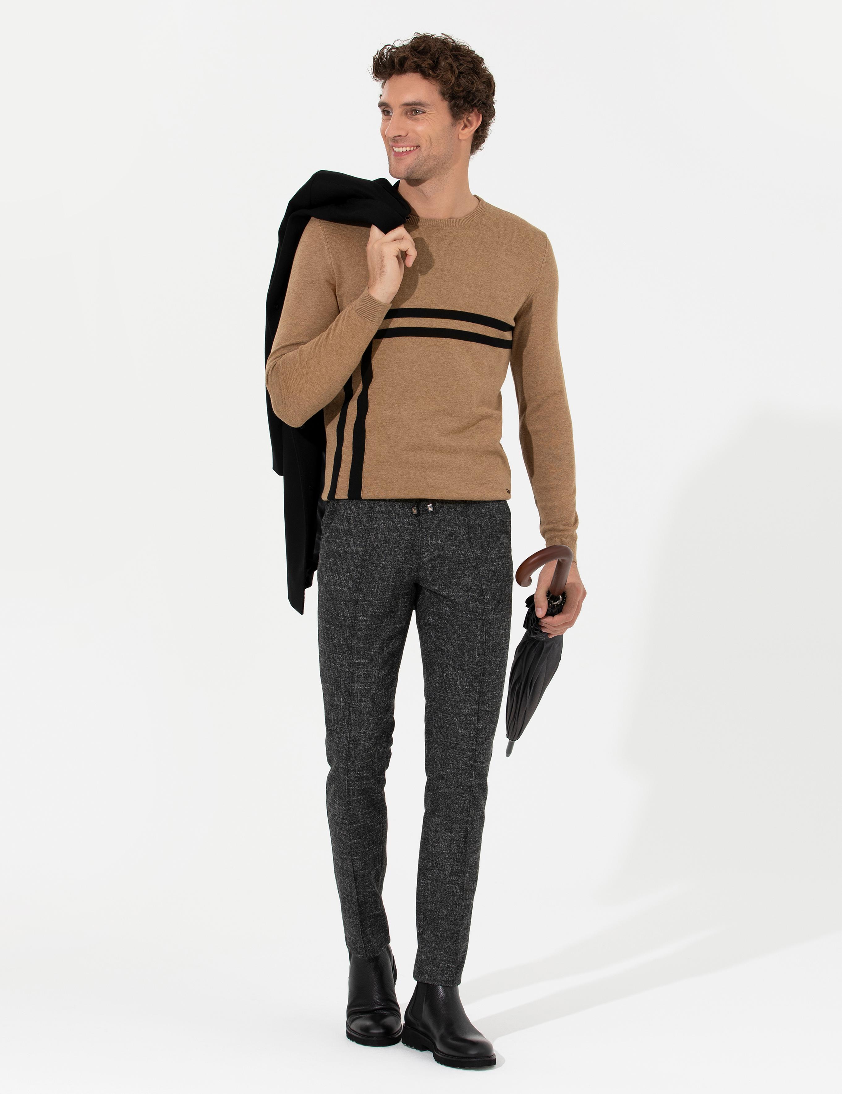 Camel Slim Fit Pamuk Karışımlı Bisiklet Yaka Triko Kazak - 50259333043