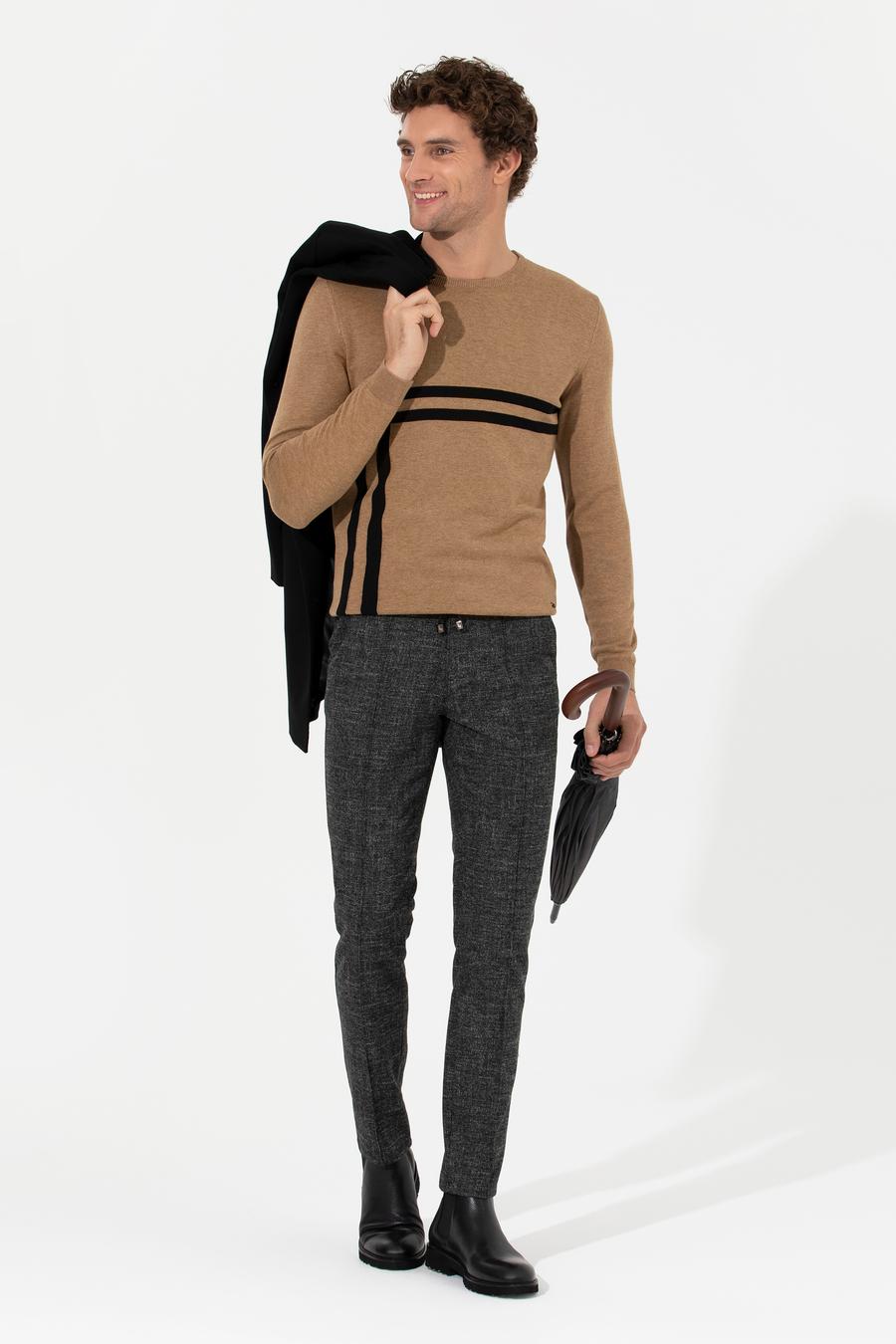 Camel Slim Fit Pamuk Karışımlı Bisiklet Yaka Triko Kazak - 50259333043