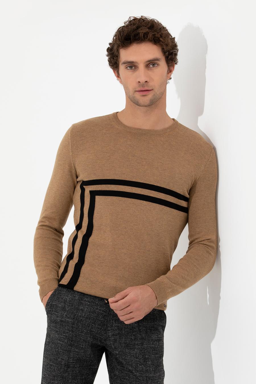 Camel Slim Fit Pamuk Karışımlı Bisiklet Yaka Triko Kazak - 50259333043