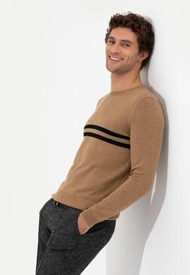 Camel Slim Fit Pamuk Karışımlı Bisiklet Yaka Triko Kazak