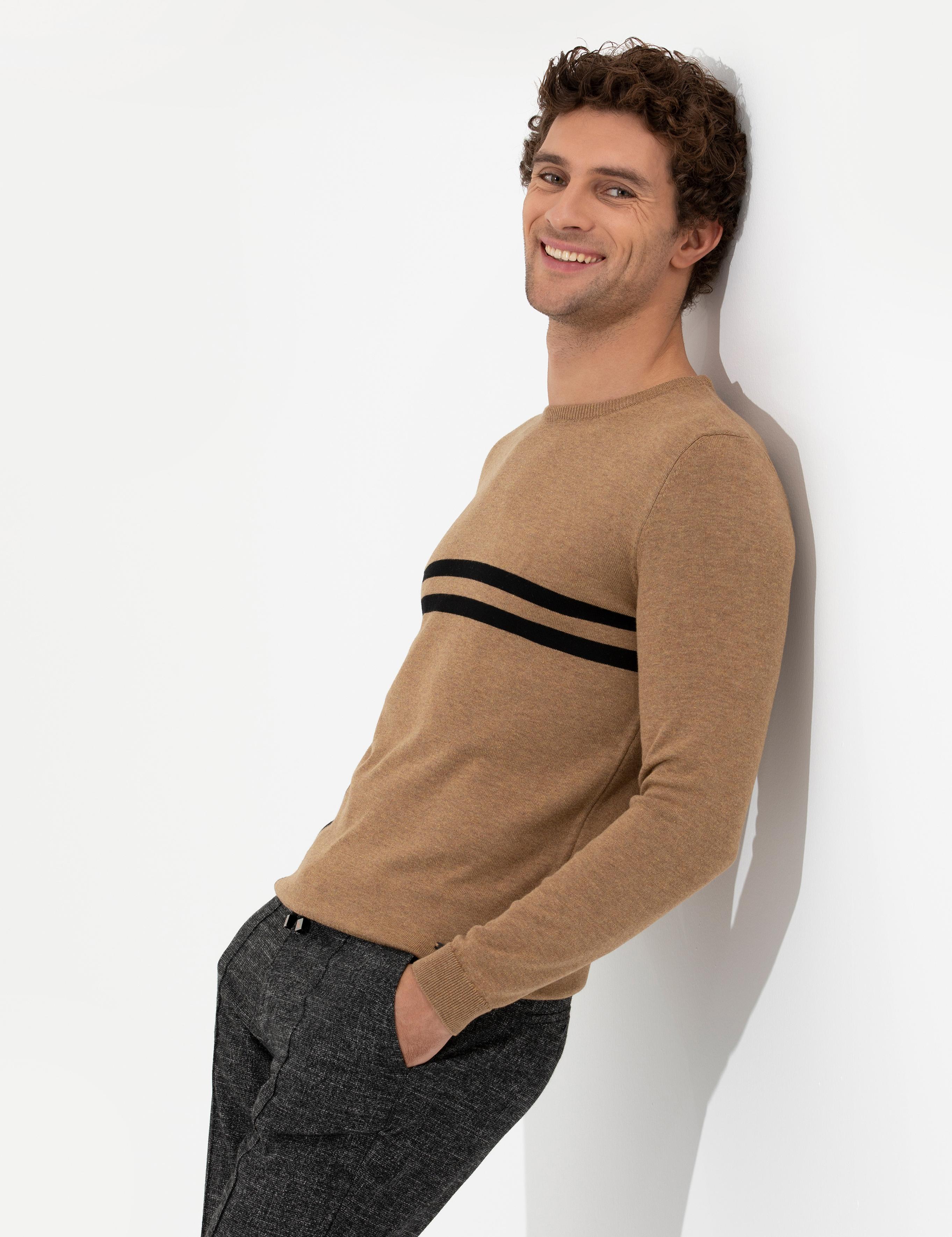 Camel Slim Fit Pamuk Karışımlı Bisiklet Yaka Triko Kazak - 50259333043