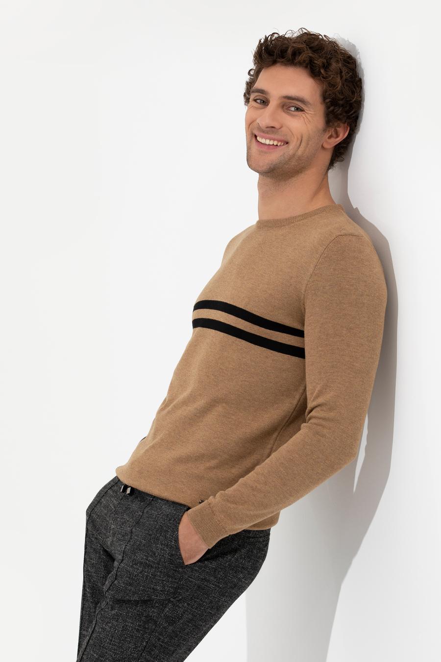 Camel Slim Fit Pamuk Karışımlı Bisiklet Yaka Triko Kazak - 50259333043