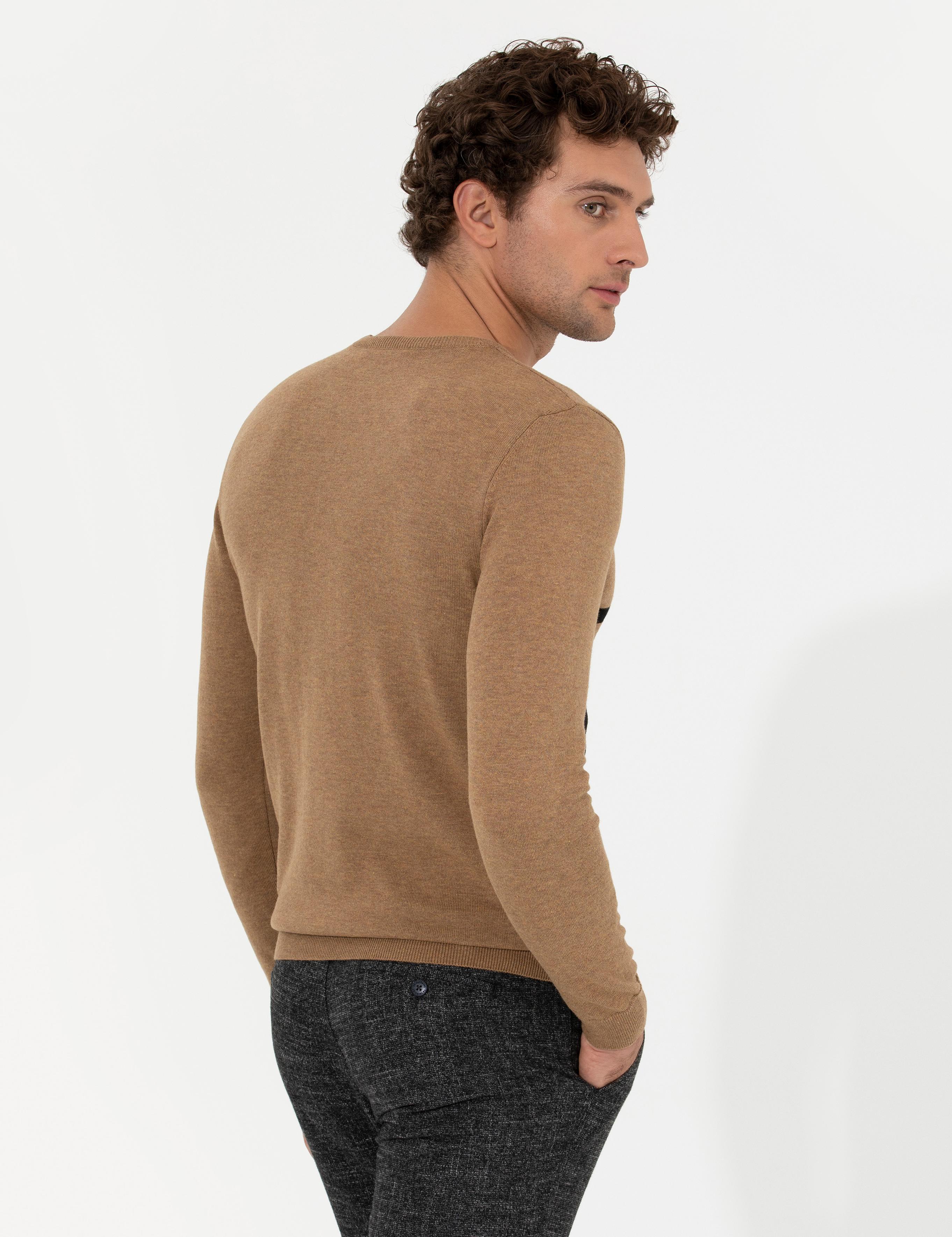 Camel Slim Fit Pamuk Karışımlı Bisiklet Yaka Triko Kazak - 50259333043