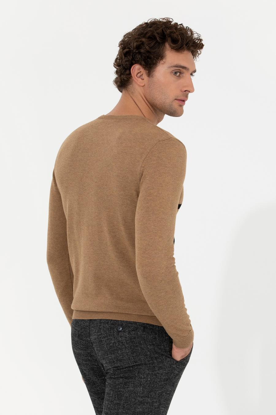 Camel Slim Fit Pamuk Karışımlı Bisiklet Yaka Triko Kazak - 50259333043