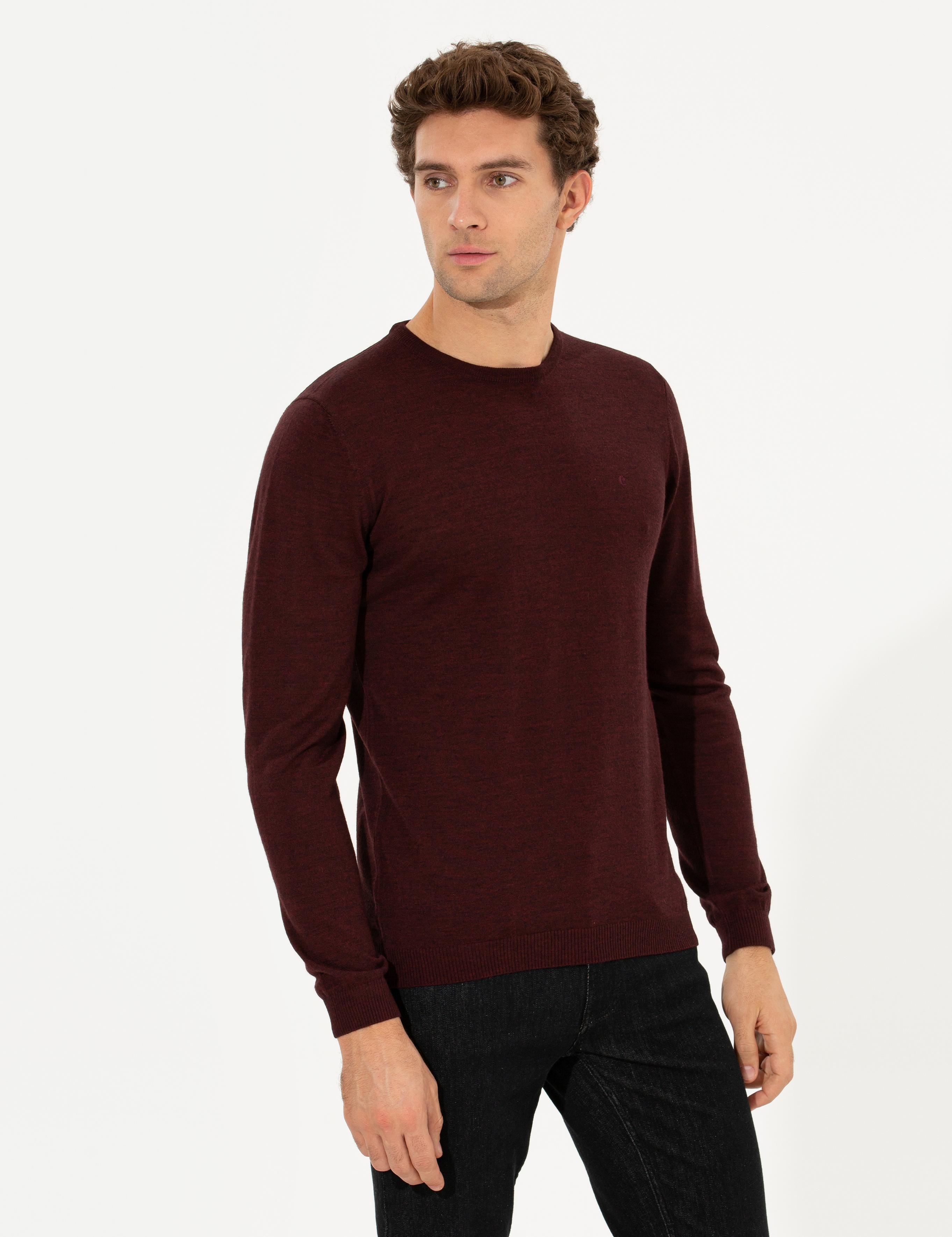 Bordo Slim Fit Bisiklet Yaka Basic Triko Kazak - 50211257011