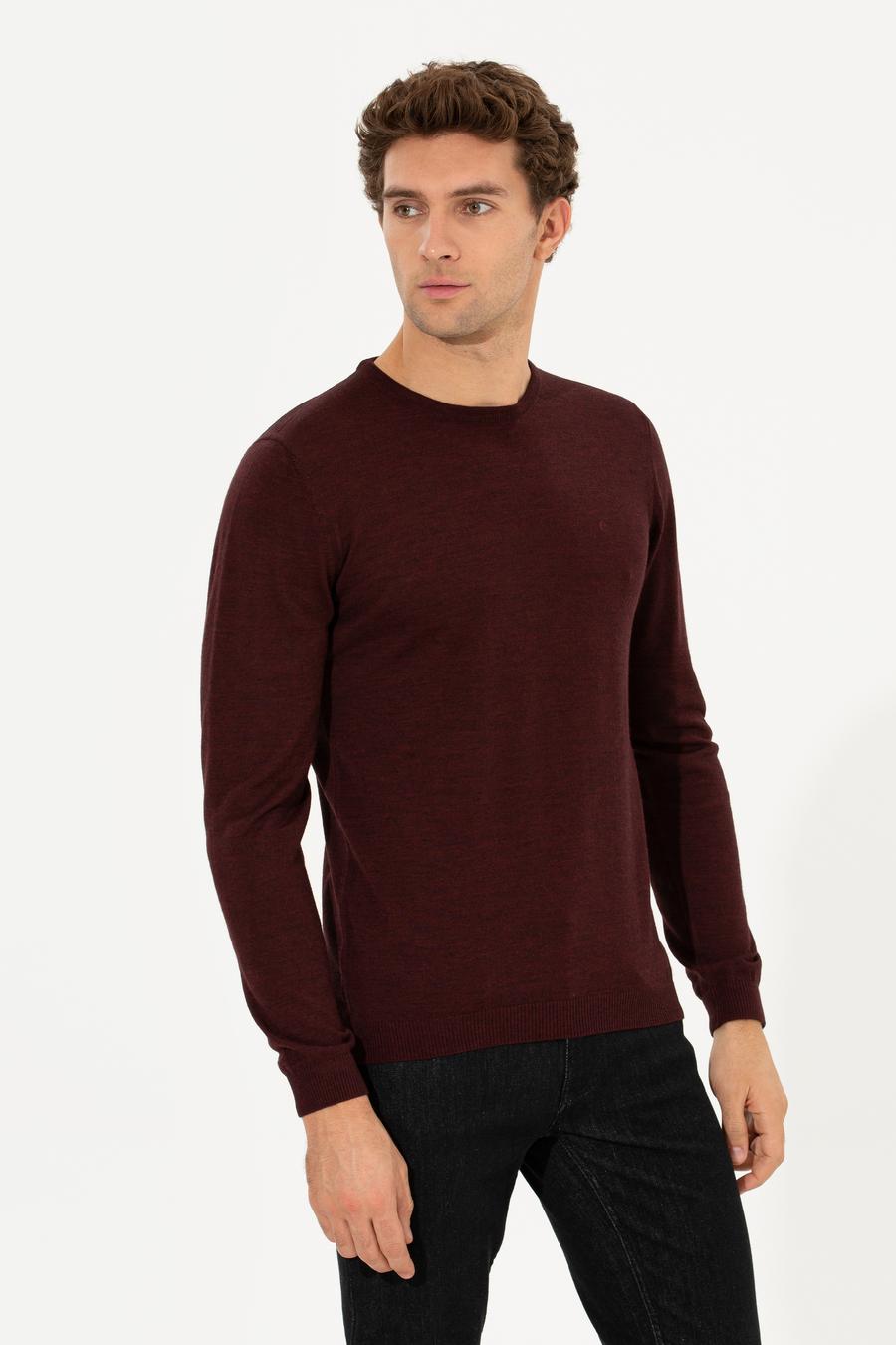 Bordo Slim Fit Bisiklet Yaka Basic Triko Kazak - 50211257011