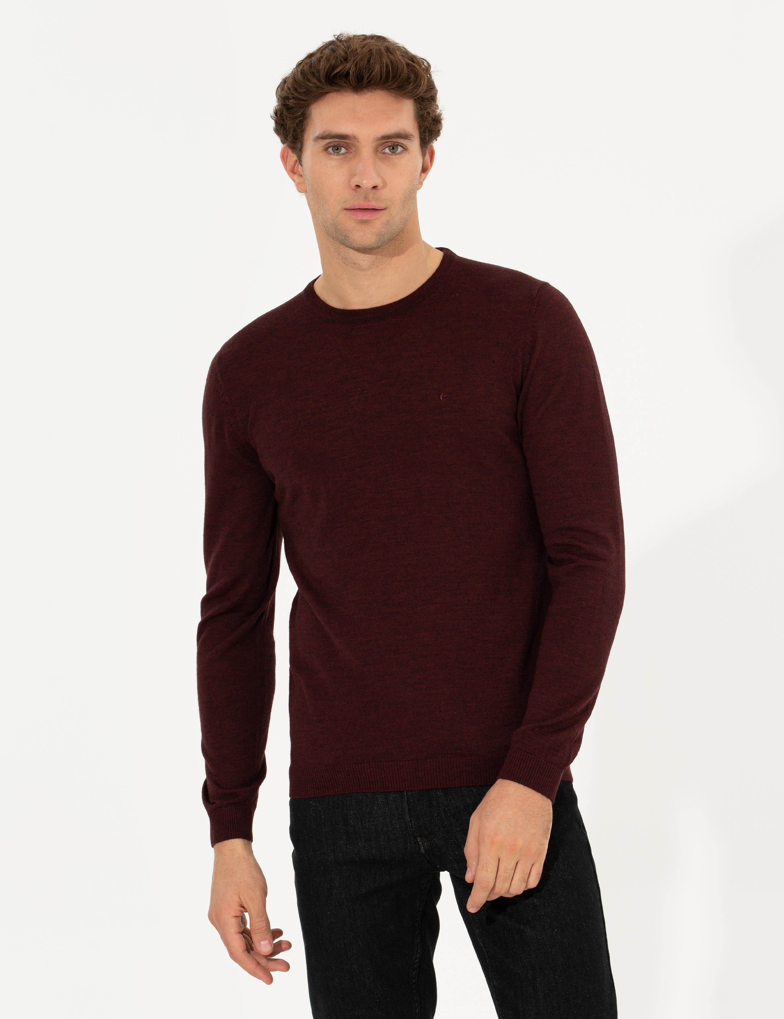Bordo Slim Fit Bisiklet Yaka Basic Triko Kazak - 50211257011