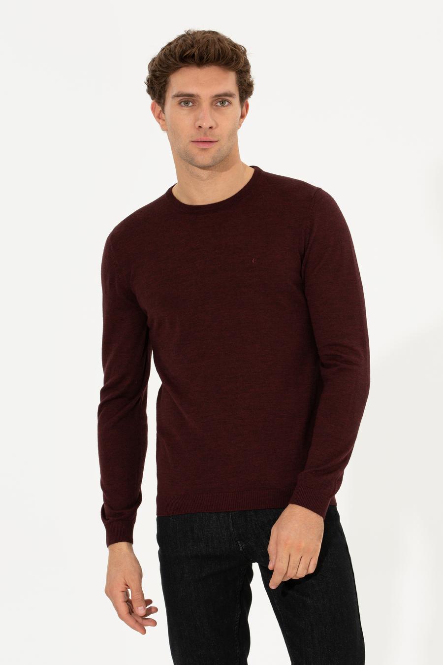 Bordo Slim Fit Bisiklet Yaka Basic Triko Kazak - 50211257011