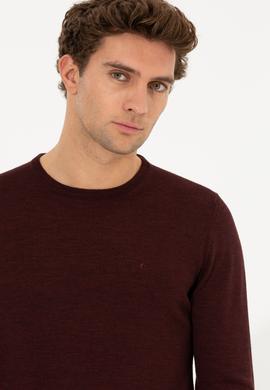 Bordo Slim Fit Bisiklet Yaka Basic Triko Kazak