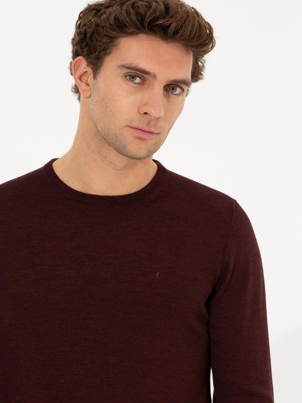 Bordo Slim Fit Bisiklet Yaka Basic Triko Kazak