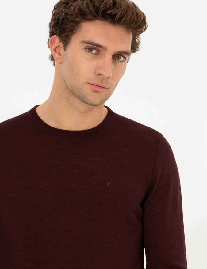 Bordo Slim Fit Bisiklet Yaka Basic Triko Kazak