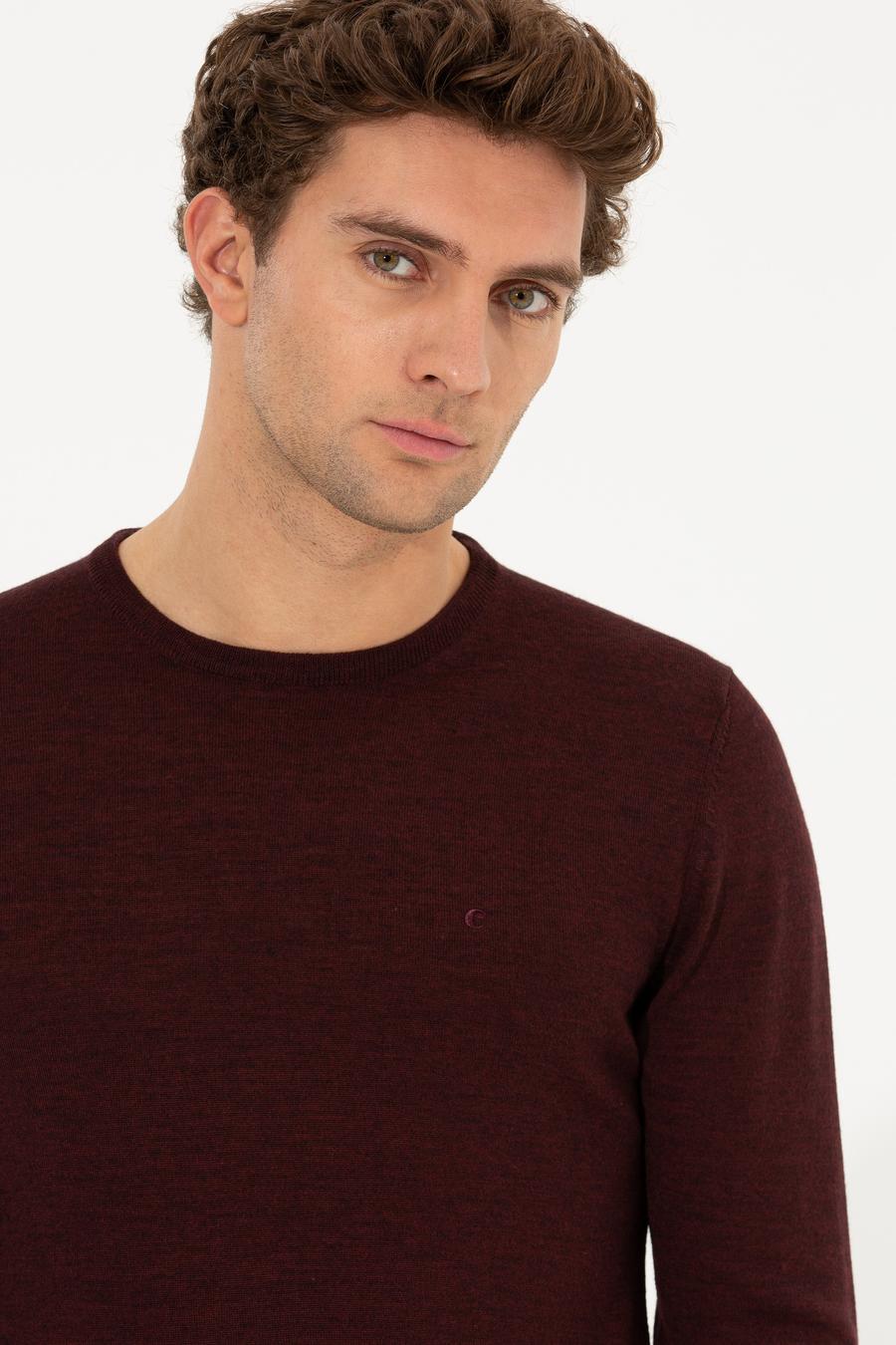 Bordo Slim Fit Bisiklet Yaka Basic Triko Kazak - 50211257011