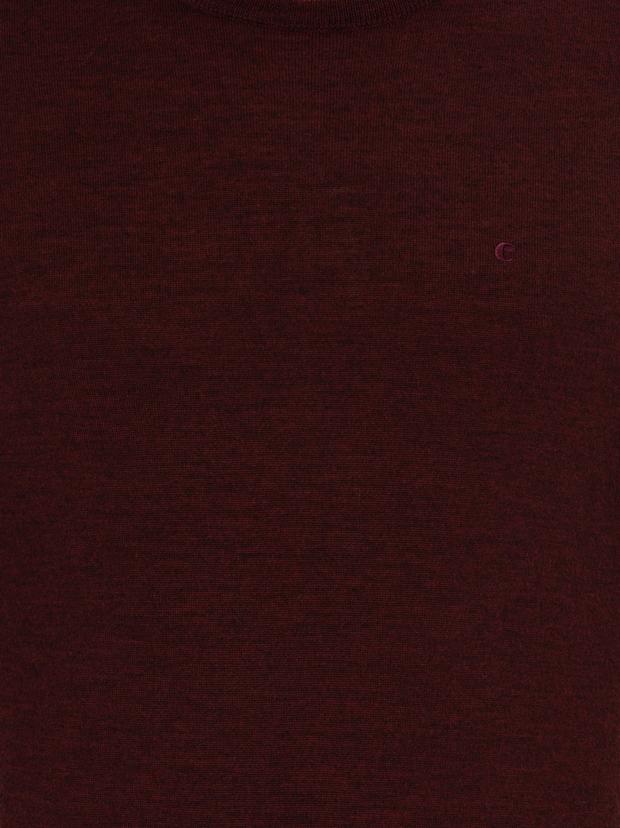 Bordo Slim Fit Bisiklet Yaka Basic Triko Kazak