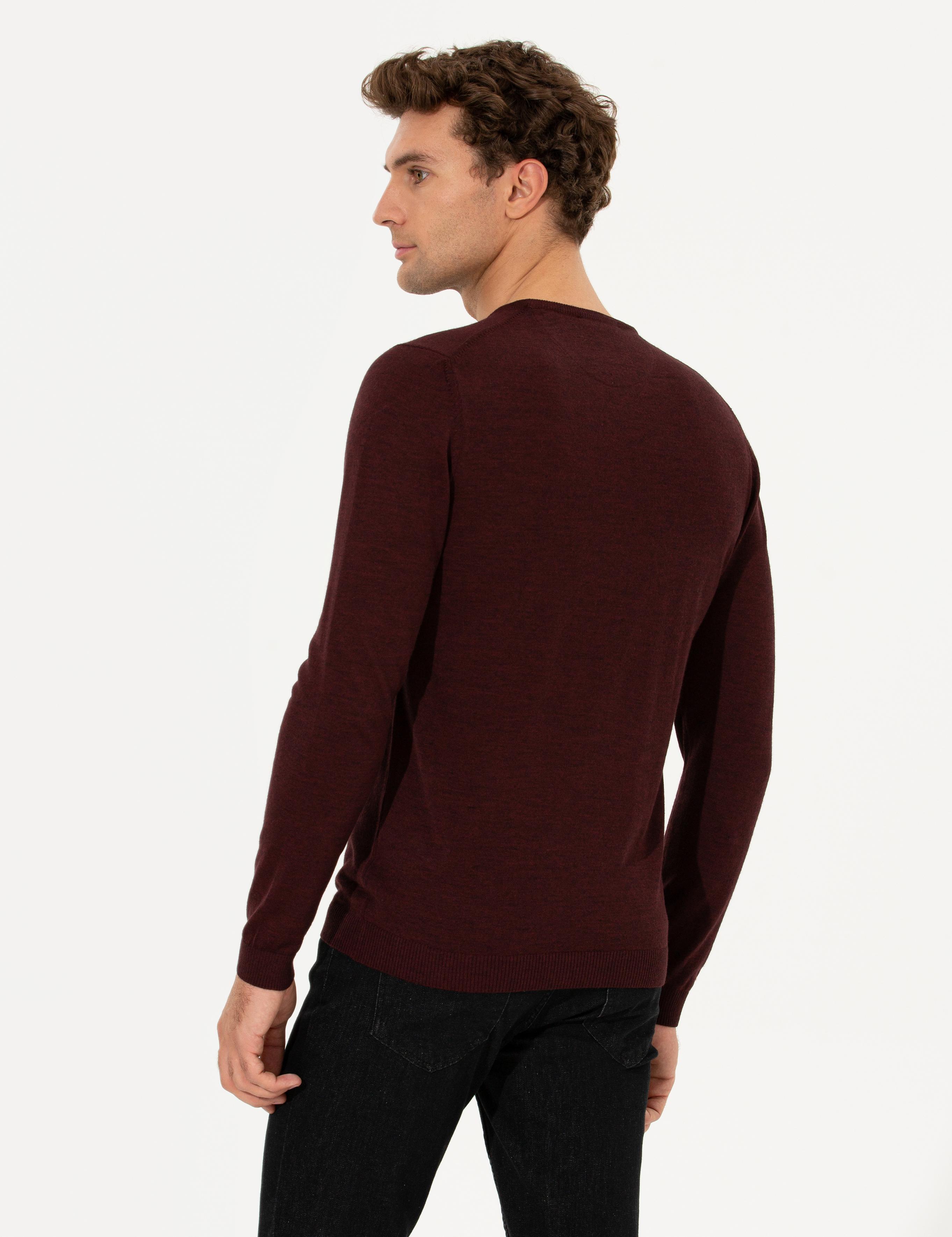 Bordo Slim Fit Bisiklet Yaka Basic Triko Kazak - 50211257011