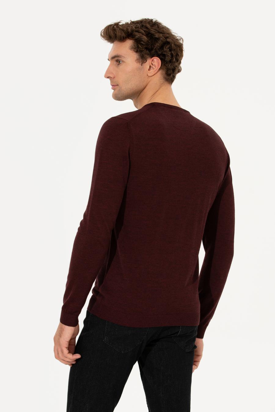 Bordo Slim Fit Bisiklet Yaka Basic Triko Kazak - 50211257011