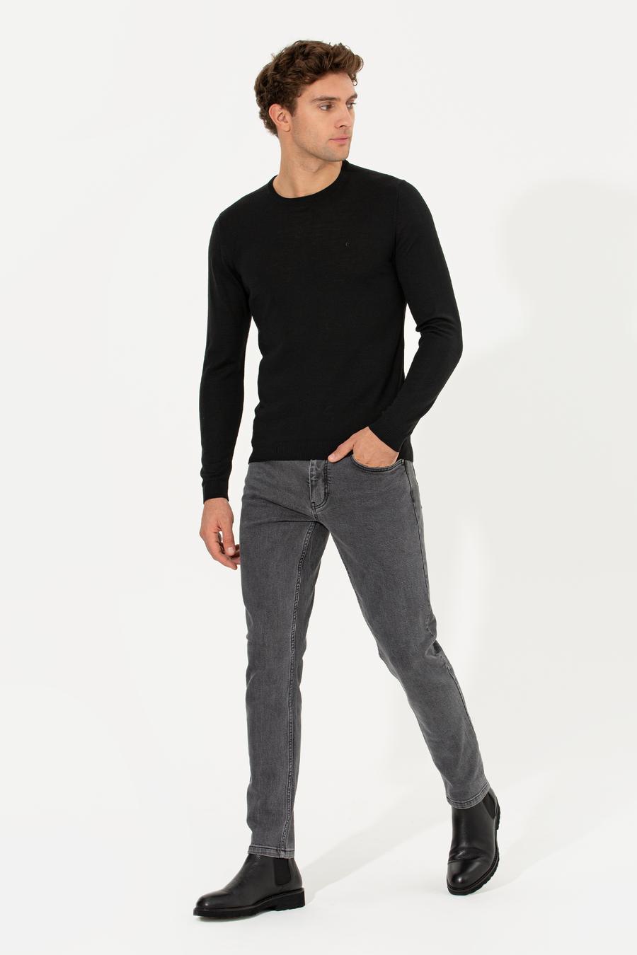 Siyah Slim Fit Bisiklet Yaka Basic Triko Kazak - 50211257068