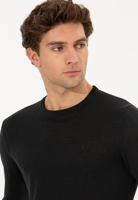 Siyah Slim Fit Bisiklet Yaka Basic Triko Kazak