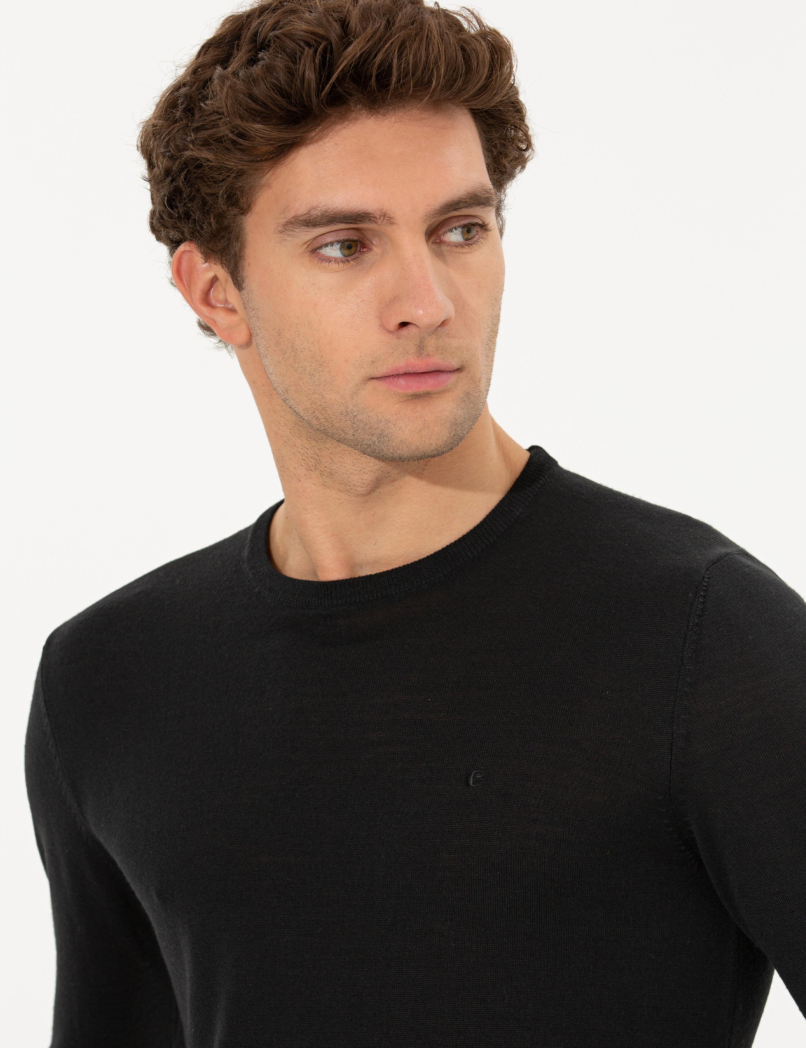 Siyah Slim Fit Bisiklet Yaka Basic Triko Kazak - 50211257068