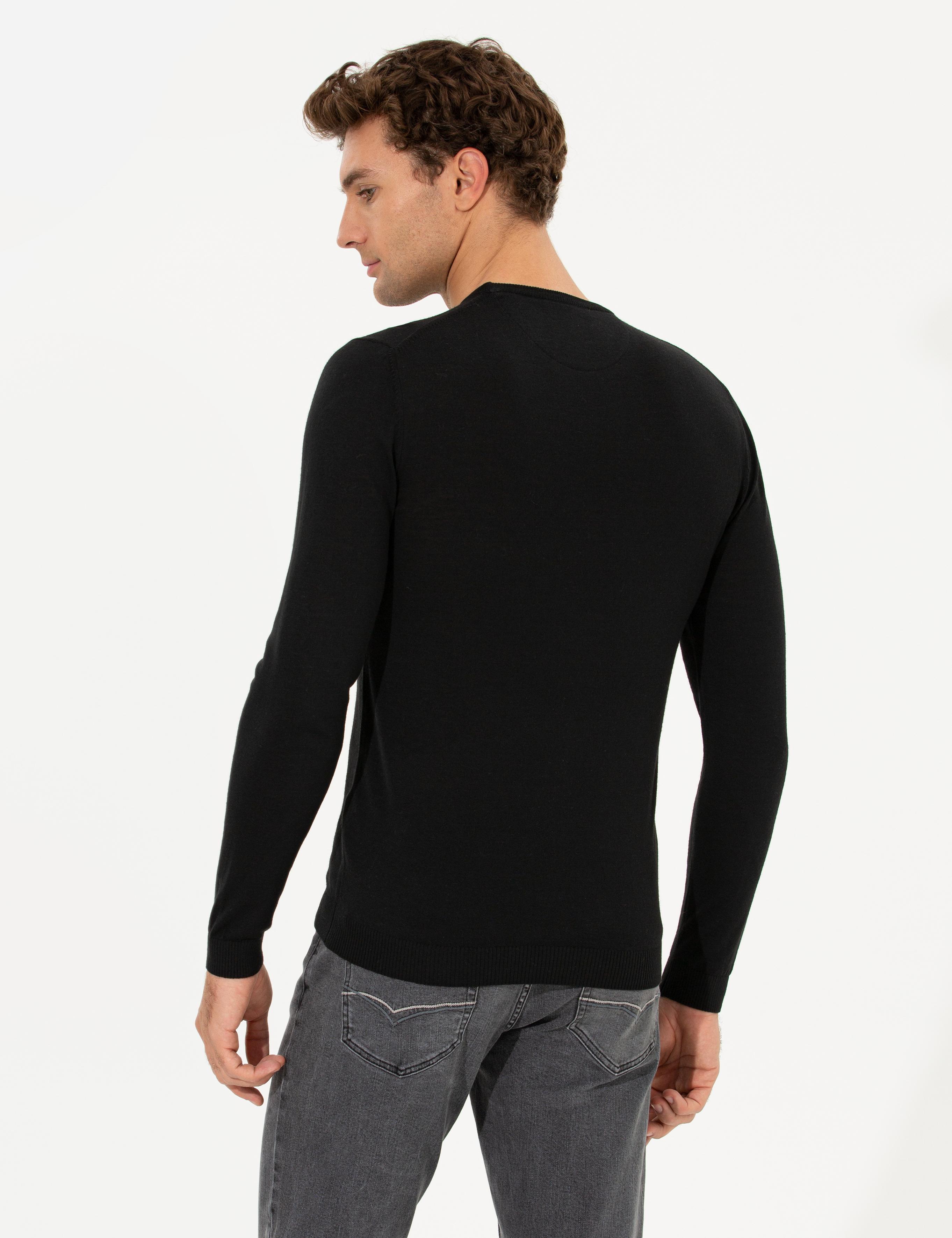 Siyah Slim Fit Bisiklet Yaka Basic Triko Kazak - 50211257068