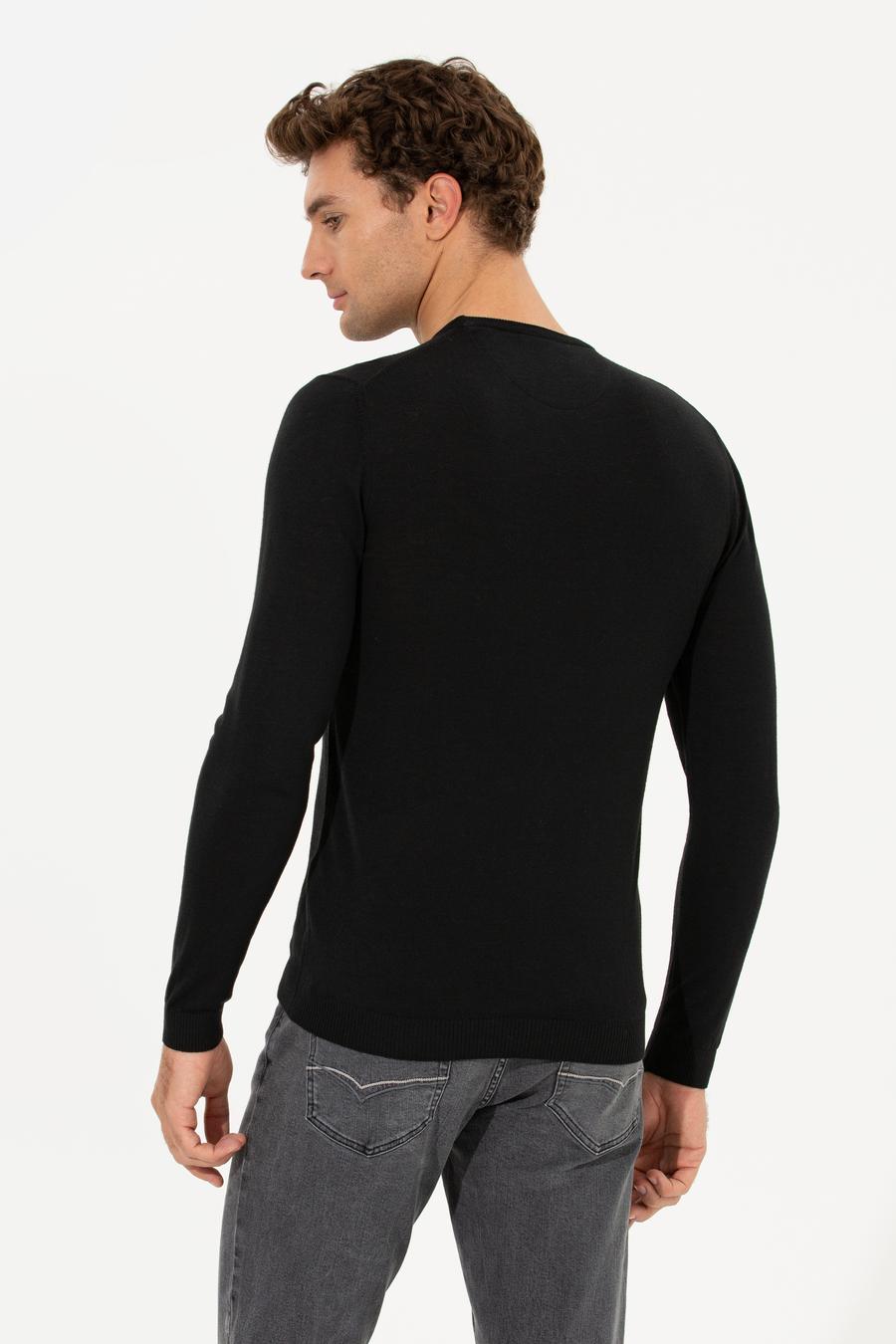 Siyah Slim Fit Bisiklet Yaka Basic Triko Kazak - 50211257068