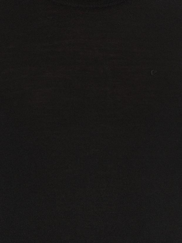 Siyah Slim Fit Bisiklet Yaka Basic Triko Kazak