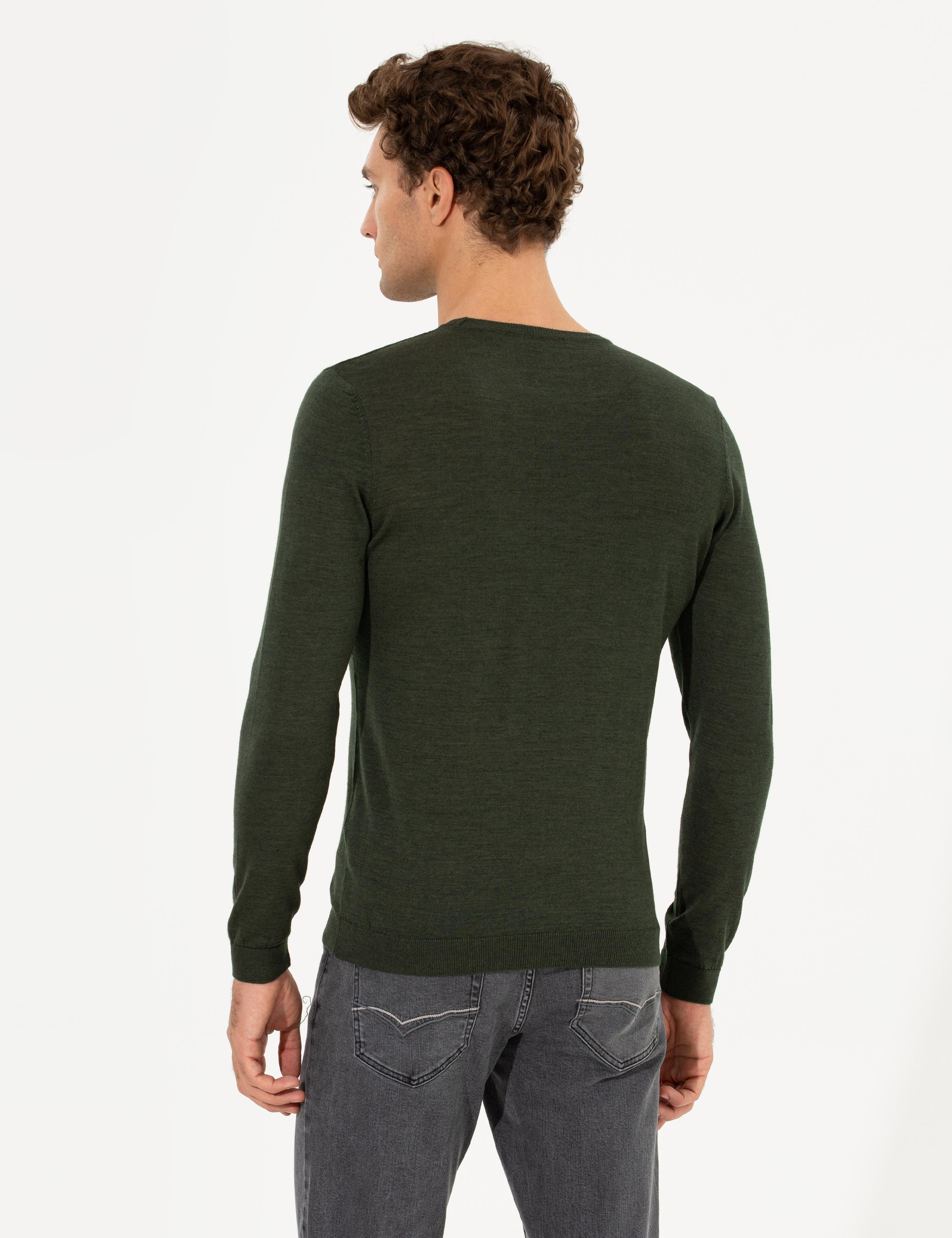 Haki Slim Fit Bisiklet Yaka Basic Triko Kazak - 50237038071